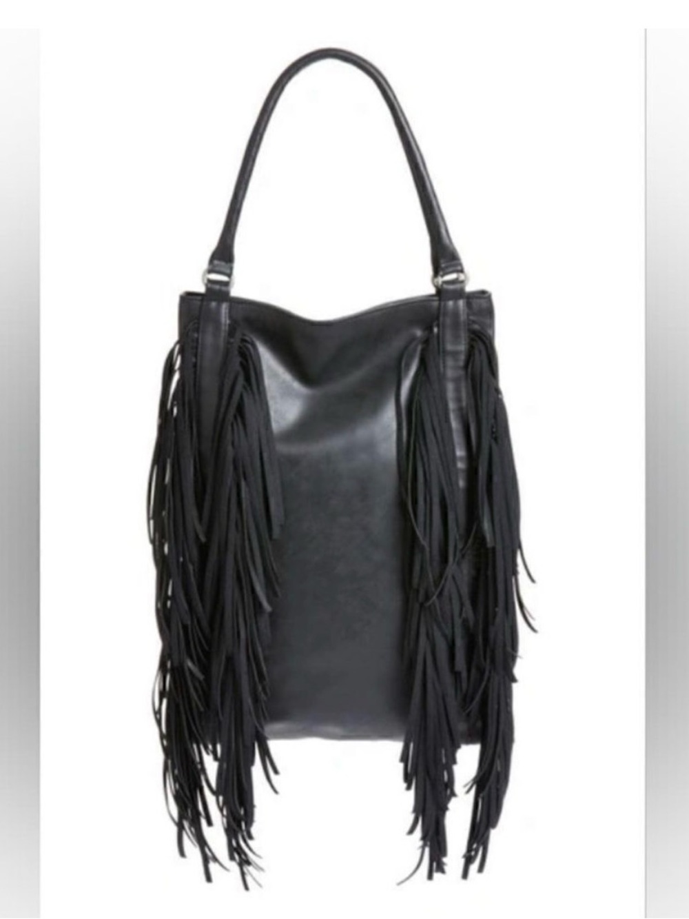 Black Fringe Leather Shoulder Bag - Picture 2 of 8